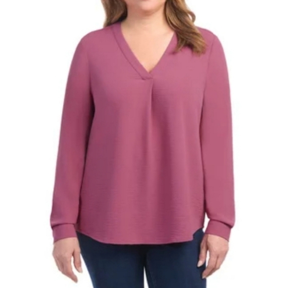 Dalia Tops - Dalia Blouse Women's XXL Long Sleeved Pink Pull Over V-Neck Shirt